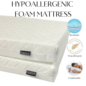 Cot bed Foam Mattress with Quilted Removable Zipped cover 140x70cm, 120x60cm