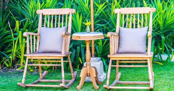Empty wood chair outdoor garden